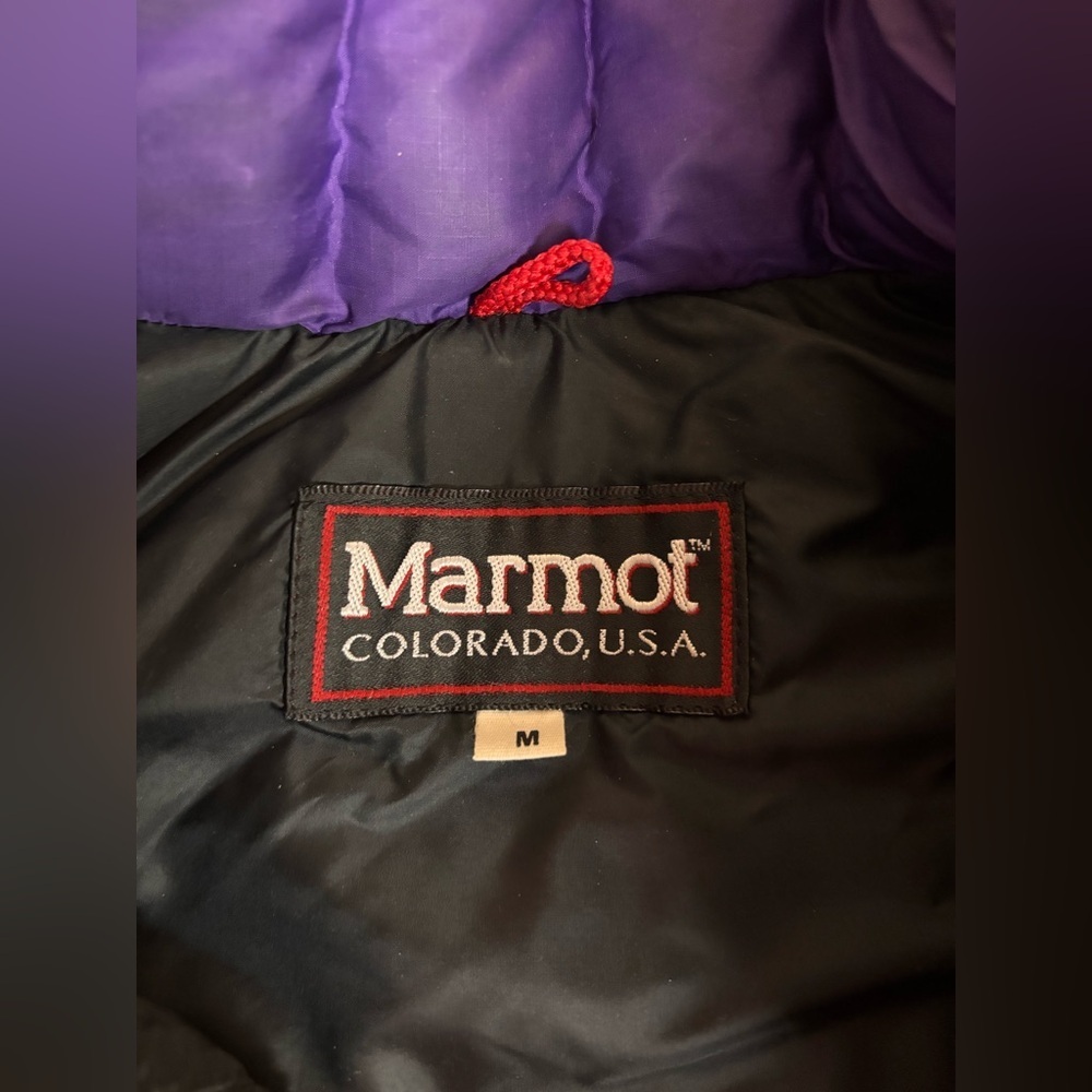Vintage Marmot 100% Goose Down Red&Purple Puffer Vest Medium Made in USA - Picture 3 of 16